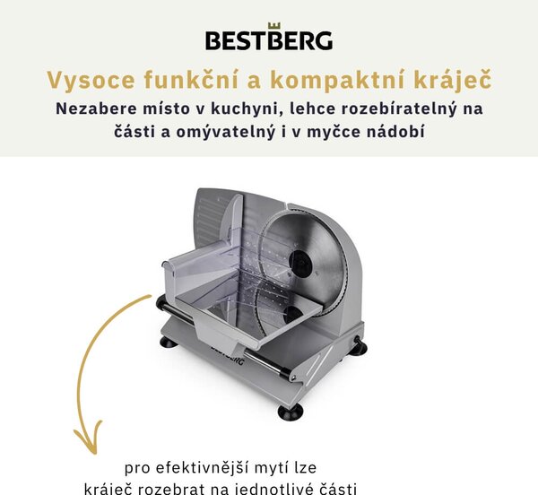 Elektrický kráječ BestBerg BBS-400 / 400 W / šedá