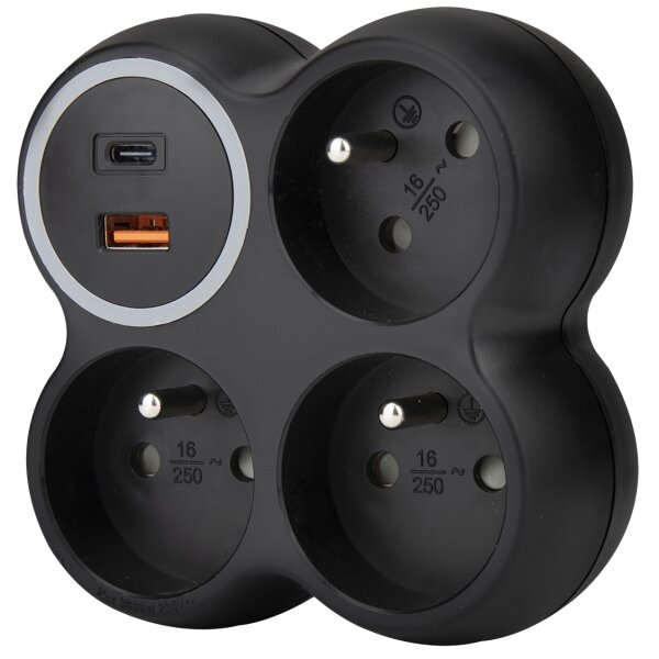 Solight P106CB-PD20 - Rozbočovací zásuvka 3x 15A USB A+C černá