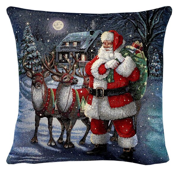 Vánoční gobelínový povlak na polštář s lurexem – Santa Claus s jeleny Barva Vícebarevná Rozměry 42x42 cm