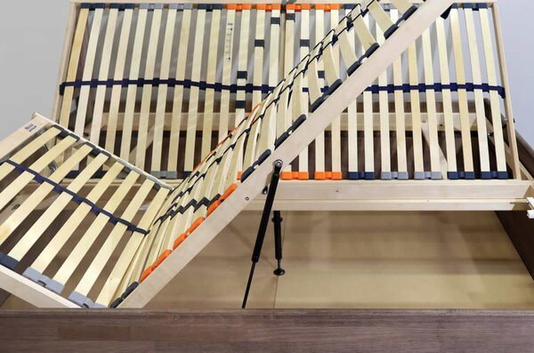 Dřevěná válenda dvoulůžko s úložným prostorem FUTON, masiv buk
