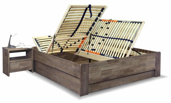 Dřevěná válenda dvoulůžko s úložným prostorem FUTON, masiv buk