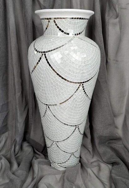 Váza bílá,80 cm, keramika/mozaika, ruční práce (Podlahová váza, bílá dekorace)