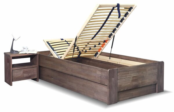 Dřevěná válenda jednolůžko s úložným prostorem FUTON, masiv buk