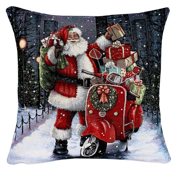Vánoční gobelínové povlečení na polštář – Santa Claus na skútru s dárky Barva Vícebarevná Rozměry 42x42 cm