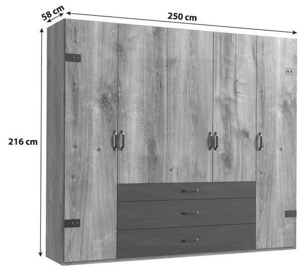 Skříň s otočnými dveřmi DETROIT šírka 250cm
