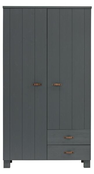Hoorns Ocelově šedá borovicová šatní skříň se zásuvkami Koben 202 x 111 cm II