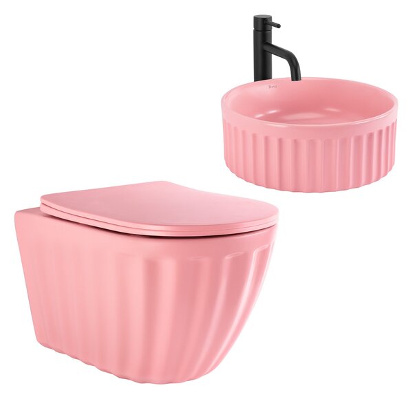 Sada: Závěsná WC mísa + Umyvadlo na desku Rea Light Pink Matt