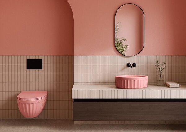 Sada: Závěsná WC mísa + Umyvadlo na desku Rea Light Pink Matt
