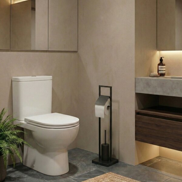 WC štětka s držákem na toaletní papír ARLE, 77 cm – černá