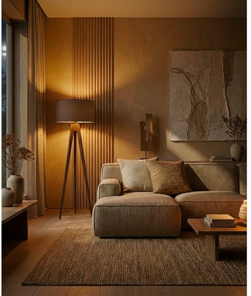 Černá/hnědá stojací lampa s textilním stínidlem (výška 153 cm) Tripod – Opviq lights