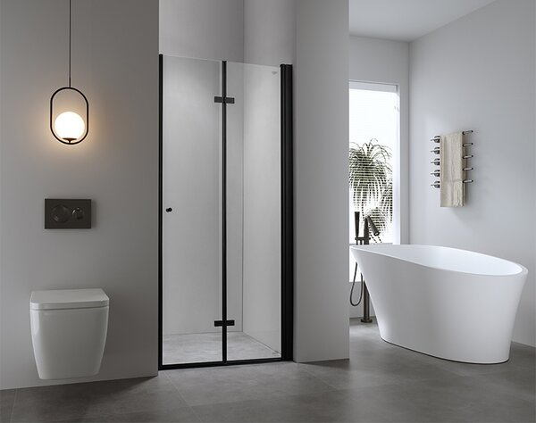 BPS-koupelny Zalamovací otočné sprchové dveře SH01B BL 90 černá/transparent pro instalaci do niky - bez vaničky