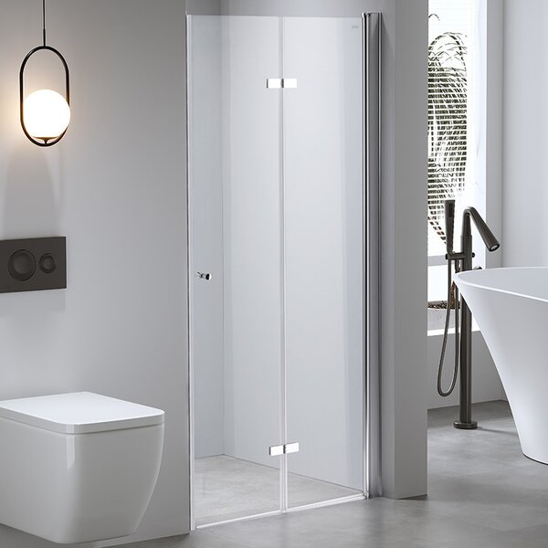 BPS-koupelny Zalamovací otočné sprchové dveře SH01D 110 chrom/transparent pro instalaci do niky - bez vaničky