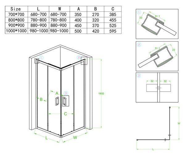 BPS-koupelny Čtvercový sprchový kout KZ93D 70x70 chrom/transparent + vanička ST02C WH bílá