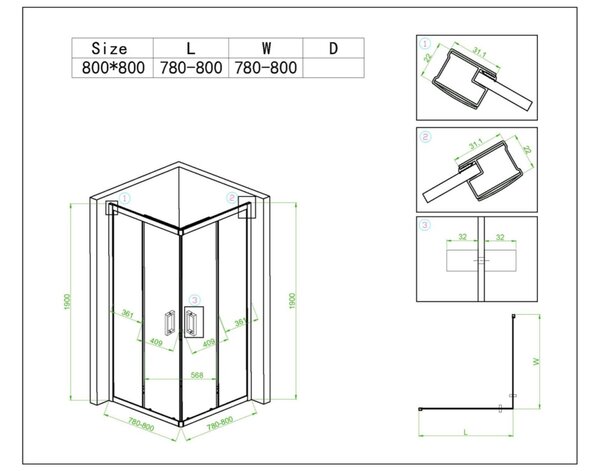 Hydrosan Čtvercový sprchový kout KZ93A 80x80 chrom/transparent + vanička ST02A BL černá