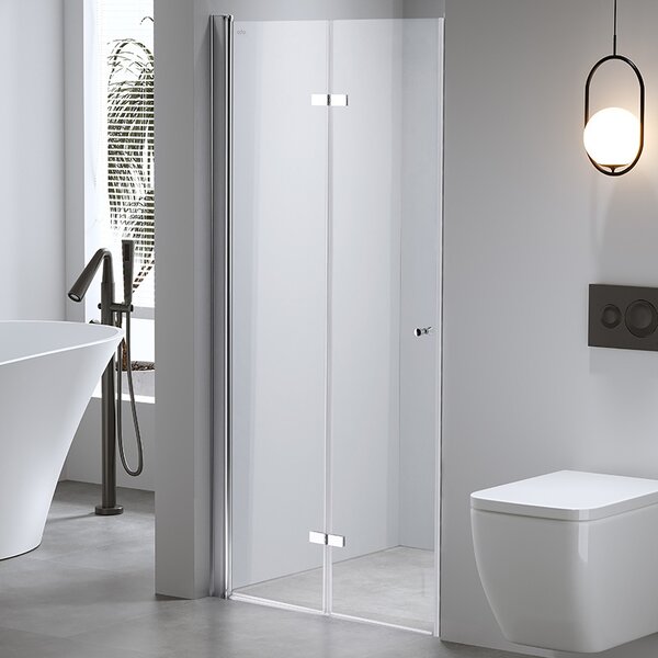 BPS-koupelny Zalamovací otočné sprchové dveře SH01D 110 chrom/transparent pro instalaci do niky - bez vaničky