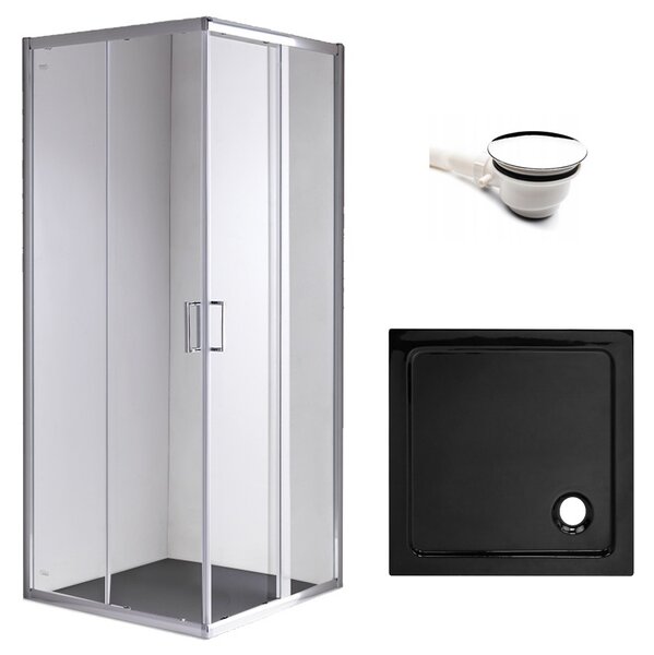 BPS-koupelny Čtvercový sprchový kout KZ93D 70x70 chrom/transparent + vanička ST02C BL černá