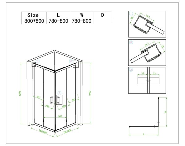 BPS-koupelny Čtvercový sprchový kout KZ93A 80x80 chrom/transparent + vanička ST02A WH bílá