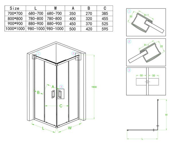 BPS-koupelny Čtvercový sprchový kout KZ93C 100x100 chrom/transparent + vanička ST06A BL černá