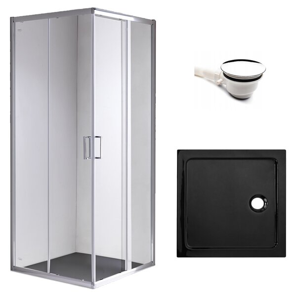 BPS-koupelny Čtvercový sprchový kout KZ93C 100x100 chrom/transparent + vanička ST06A BL černá