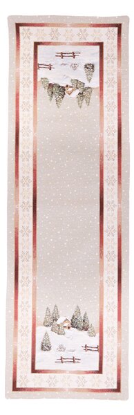 Texicop Gobelínový ubrus vánoční chenille - Zasněžený domeček zlatá nitka Velikost: 40*140 cm