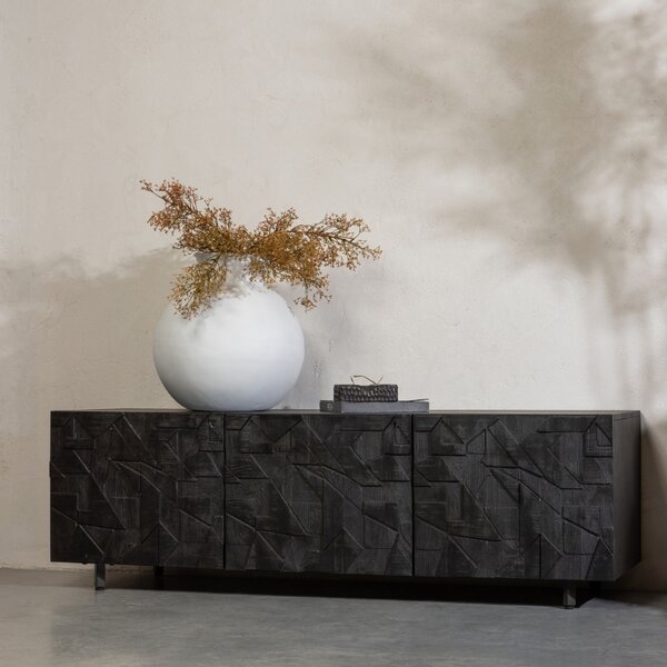 WOOOD Černý dřevěný TV stolek Country 160 x 45 cm