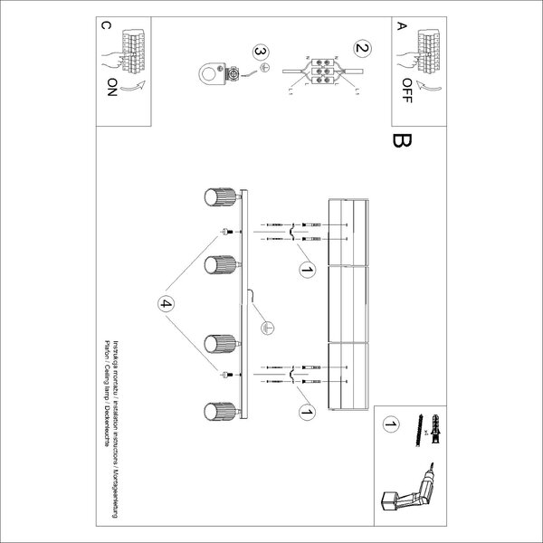 Sollux Lighting Stropní svítidlo KARBON 4L červený okr