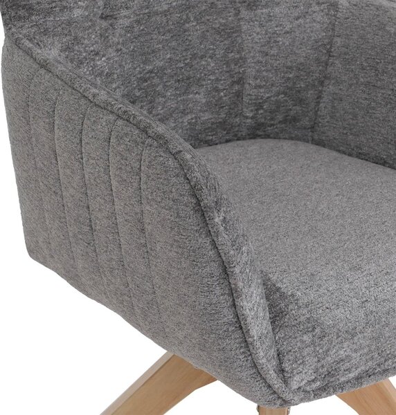 Sada 6 jídelních židlí HWC-Q35, kuchyňská židle s područkami, otočná, potah: chenille (680 g/m²), konstrukce: dřevo, barva: šedá