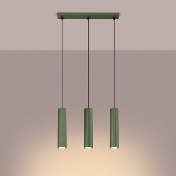 Sollux Lighting Závěsná lampa KARBON 3L olivově zelená