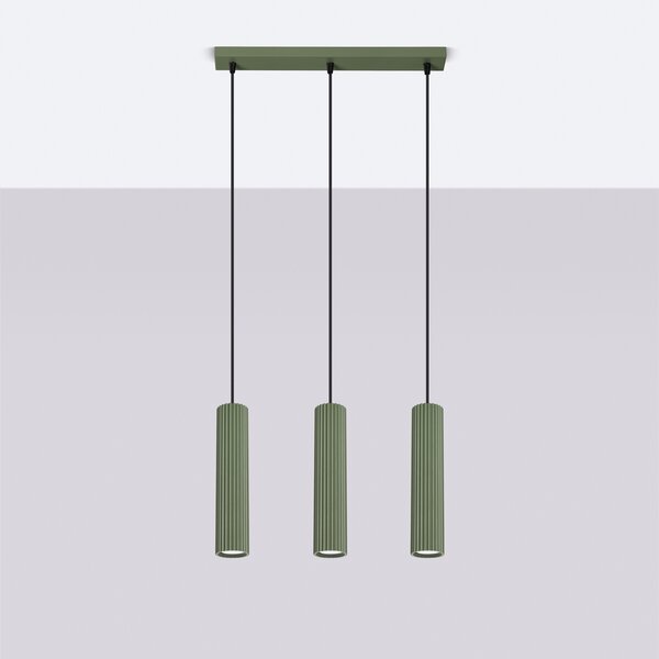Sollux Lighting Závěsná lampa KARBON 3L olivově zelená