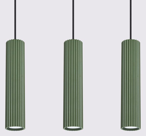 Sollux Lighting Závěsná lampa KARBON 3L olivově zelená