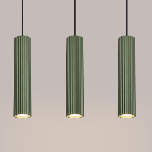 Sollux Lighting Závěsná lampa KARBON 3L olivově zelená