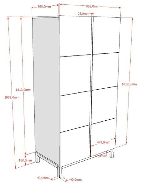 Bílá dřevěná skříň Vipack Eva 196 x 98,5 cm