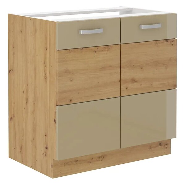 Kuchyně MEADOW 250/190 cm, korpus: dub artisan, dvířka: cappuccino lesk, dub artisan