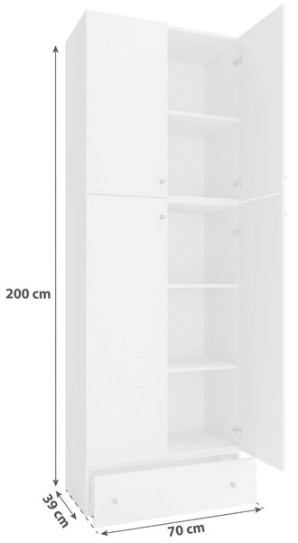 Šatní skříň Lona XXL se zásuvkou, bílá 70cm