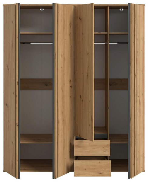 Skříň s otoč. dveřmi TOFTA š. 160cm, antracit/dub Artisan
