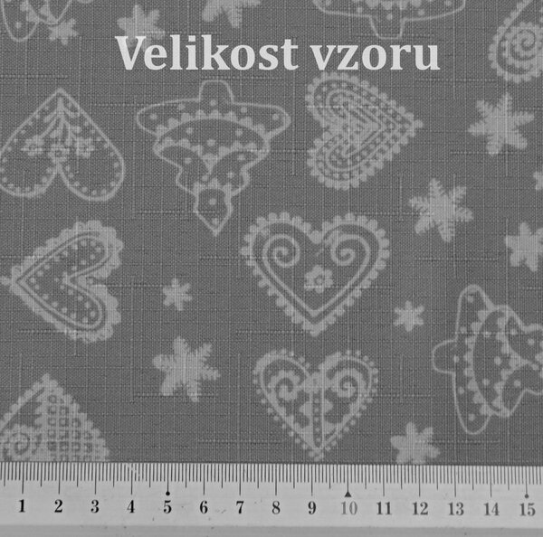 Vánoční látka na ubrusy - Perníky - šedá 160