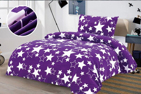 Mikroplyšové povlečení Fialové hvězdy 140×200/70×90 cm – Stylové hřejivé povlečení s motivem hvězd