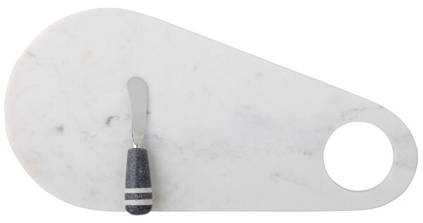 Bílé mramorové servírovací prkénko s nožem Bloomingville Abrielle