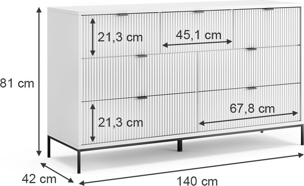 Příborník Vicco Eliza Bílá 42 x 81 cm se 7 zásuvkami, Model 49502