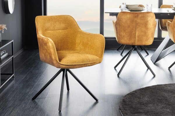 Designová otočná židle Rahiq hořčičný samet