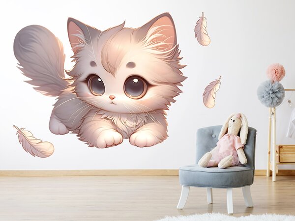Koťátko textilní přelepitelná samolepka na zeď arch 46 x 36 cm