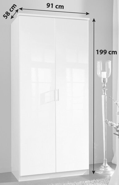 Šatníková skriňa CLACK biela vysoký lesk