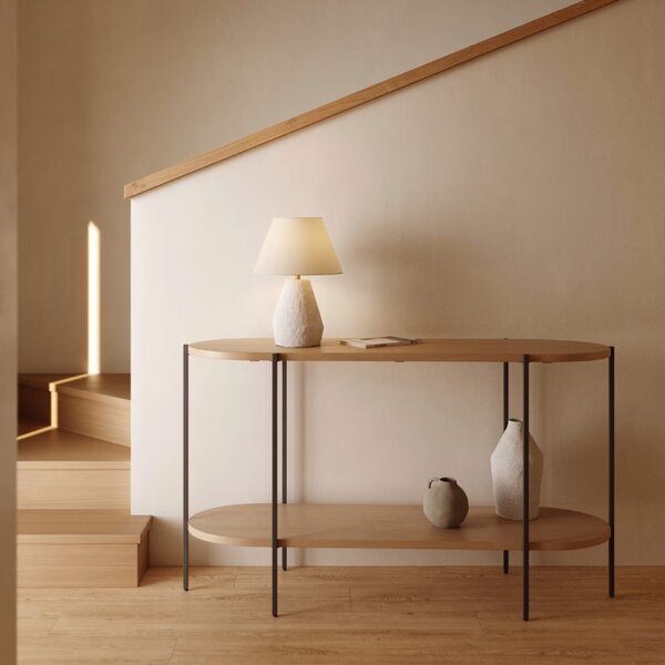 Bílá stolní lampa Kave Home Noara se lněným stínidlem