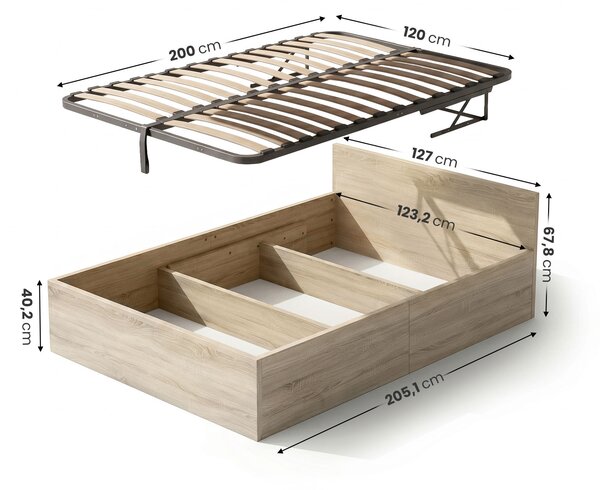 Jednolůžková postel 120x200 cm Loggia (dub sonoma) (s roštem) (s úl. prostorem)