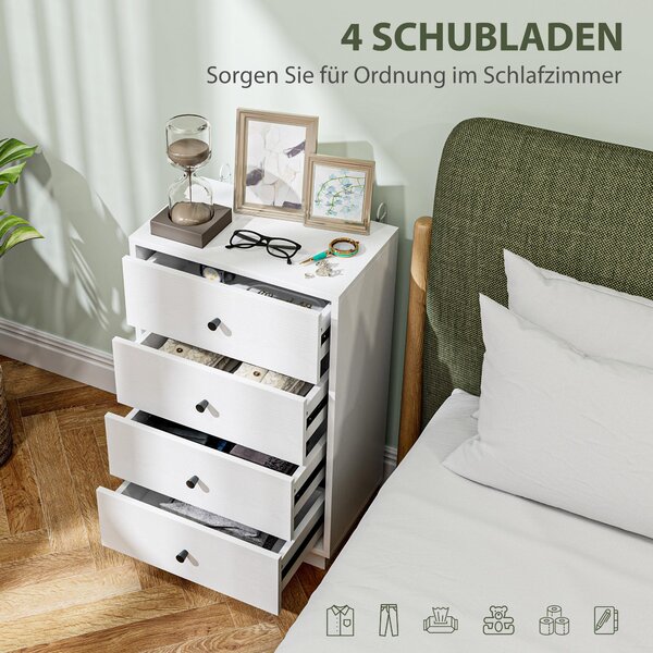 HOMCOM Komoda, příborník se 4 zásuvkami, skříňka z dřevotřísky, moderní design