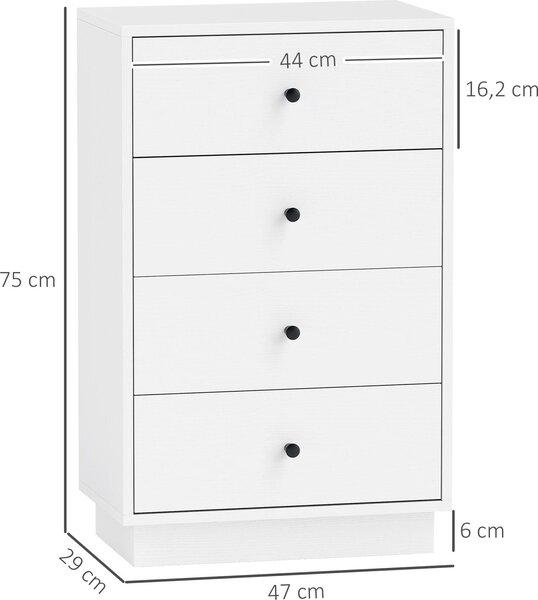 HOMCOM Komoda, příborník se 4 zásuvkami, skříňka z dřevotřísky, moderní design