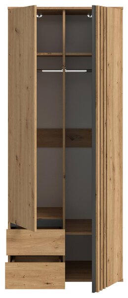 Skříň s otoč. dveřmi TOFTA š. 80 cm, antracit/dub Artisan