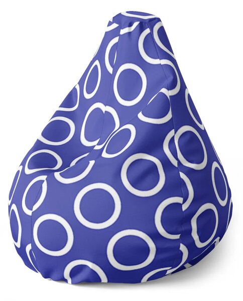 Sablio Sedací vak Pear Bílé kruhy na modré - 70 x 95 x 15 cm