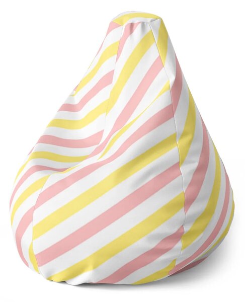 Sablio Sedací vak Pear Růžové a žluté pruhy - 70 x 95 x 15 cm