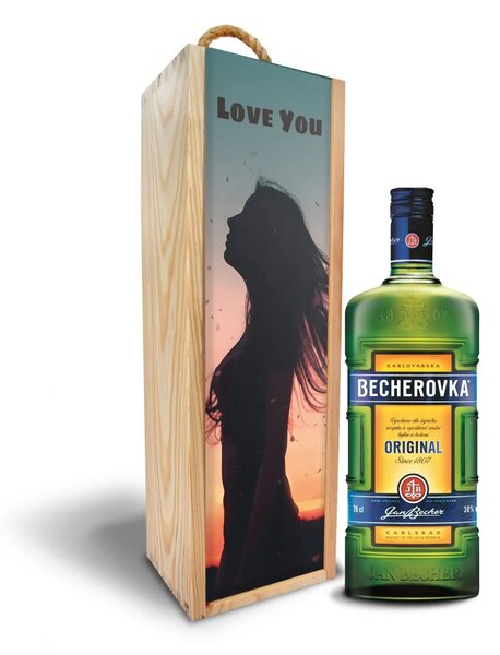 Sablio Dřevěná krabička s potiskem Becherovka